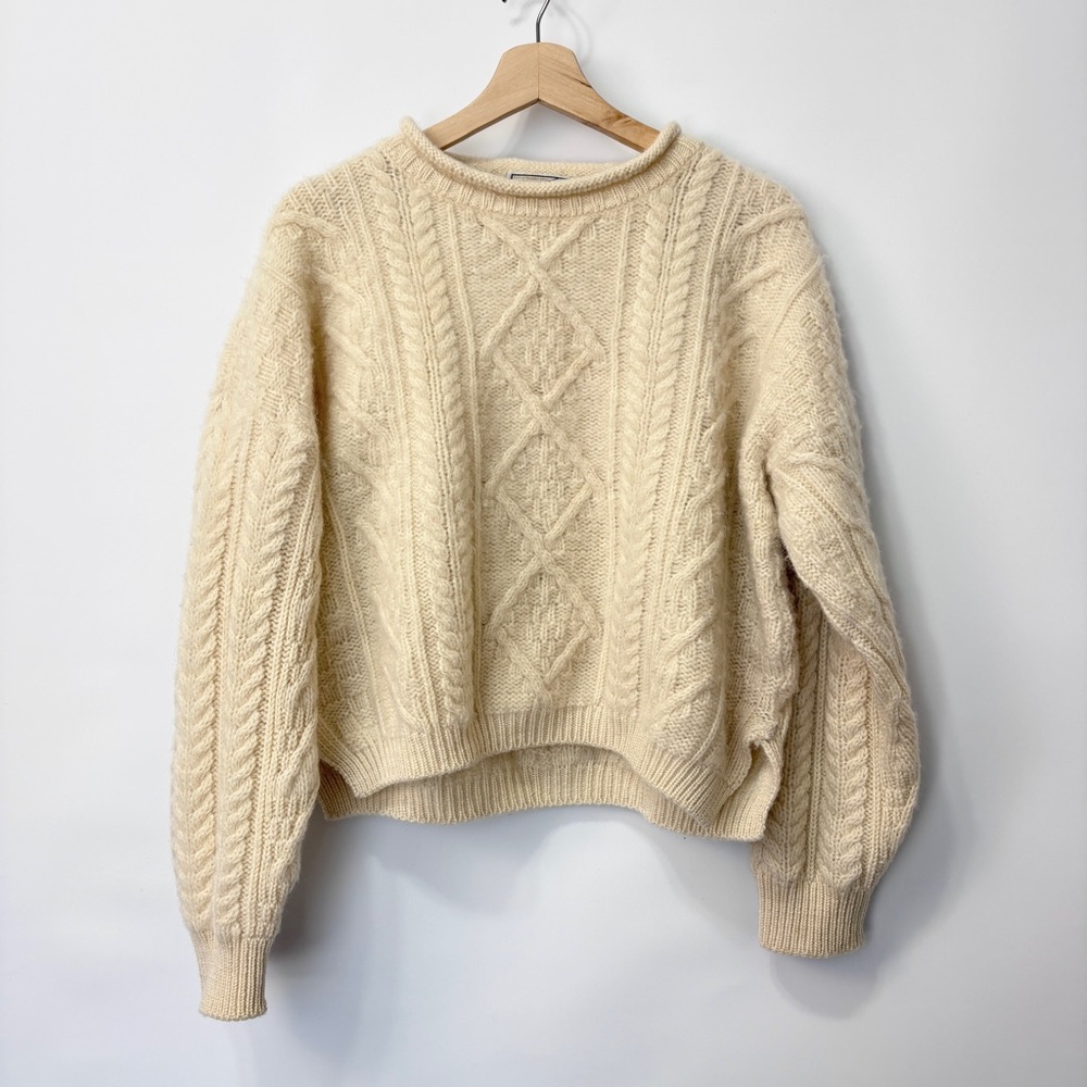 Kerry Traditions vintage cable knit fisherman sweater Rolled Neck‎ Cream Size S